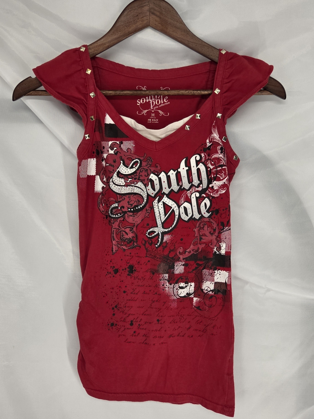 Vintage Southpole Studded Cap Sleeve Graphic Top Y2K Grunge Cyber Baby Tee
